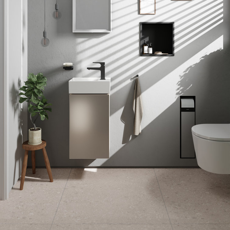 Matte White Recessed Toilet Brush Holder with Shelf and Door