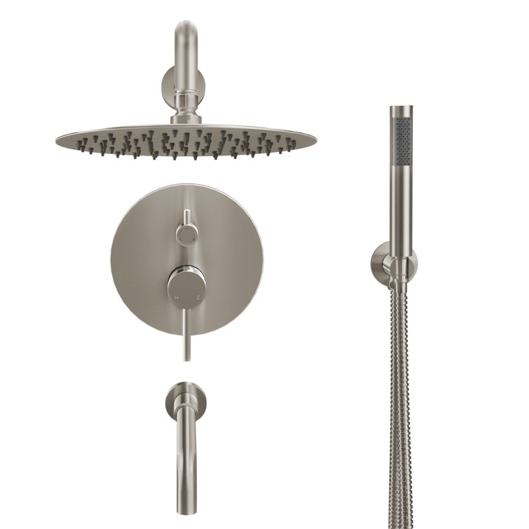 Large Brushed Nickel Dual Rain Shower System with Handheld Spray