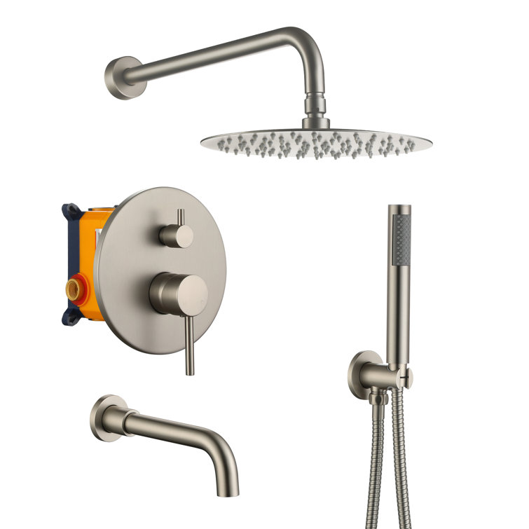 Large Brushed Nickel Dual Rain Shower System with Handheld Spray