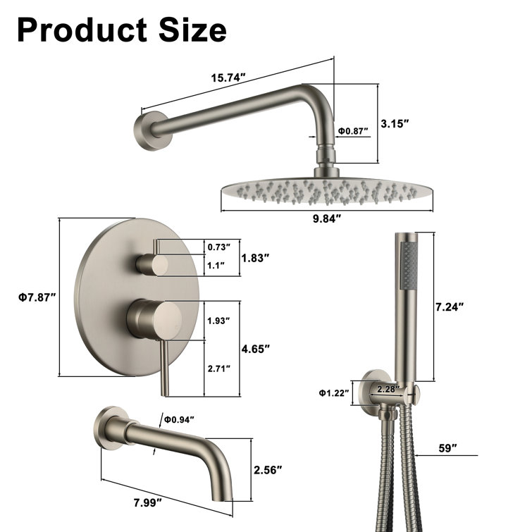 Large Brushed Nickel Dual Rain Shower System with Handheld Spray