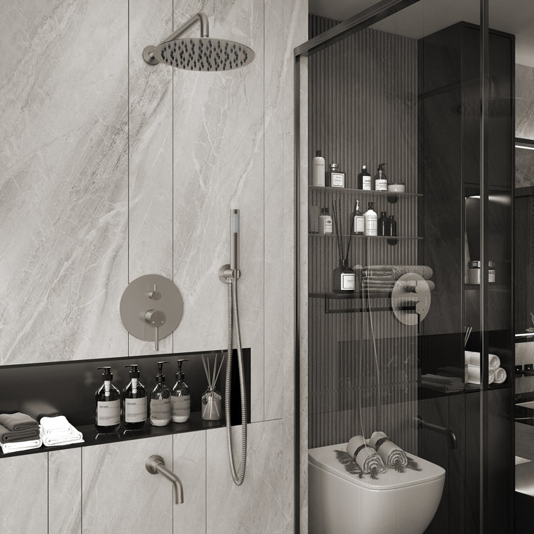 Large Brushed Nickel Dual Rain Shower System with Handheld Spray