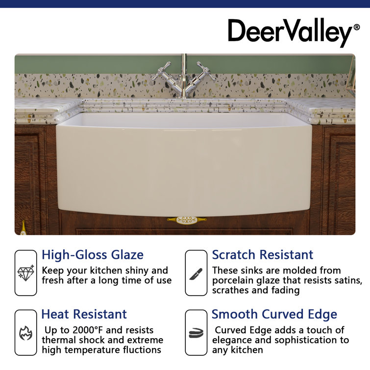 White Fireclay Single Basin Farmhouse Kitchen Sink
