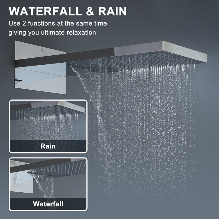 Chrome Dual-Function Wall Mounted Rainfall Shower System with Body Jets