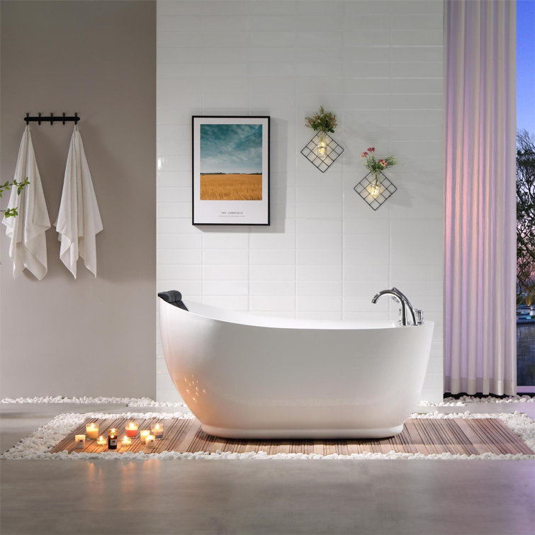 67'' Glossy White Acrylic Freestanding Whirlpool Bathtub