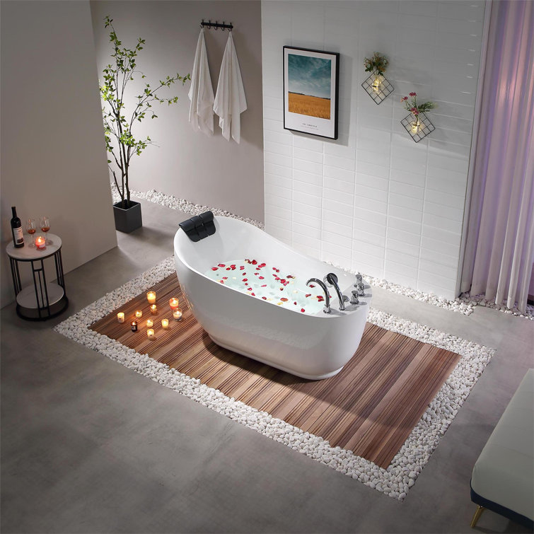 67'' Glossy White Acrylic Freestanding Whirlpool Bathtub