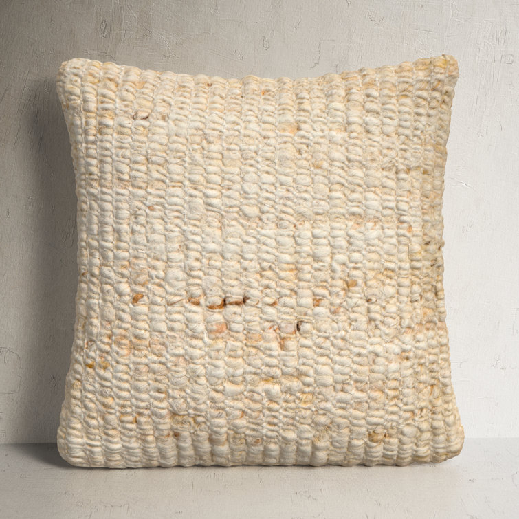 Blue Handwoven Polyester Square Throw Pillow with Down Insert