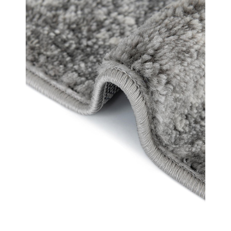 Gray Round Stain-Resistant Synthetic Area Rug