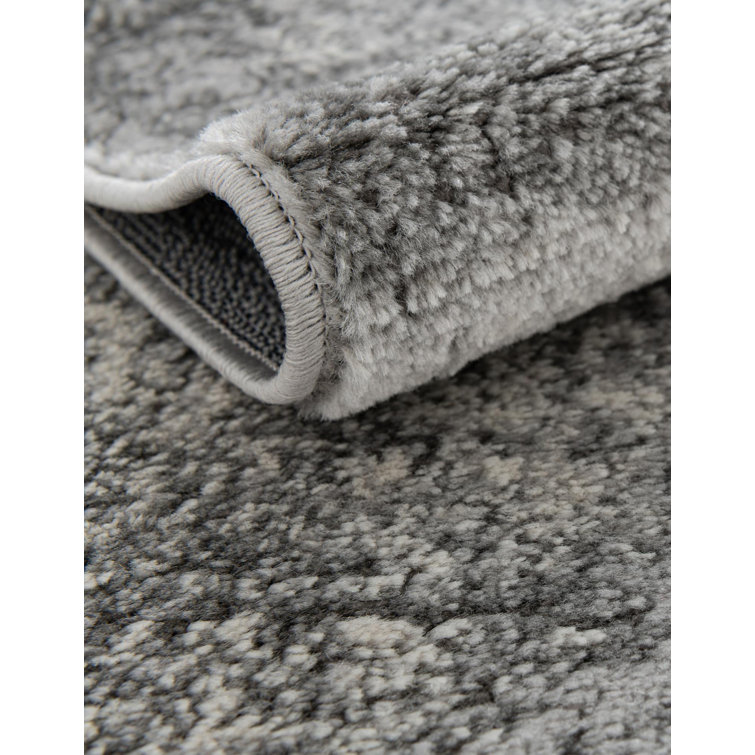Gray Round Stain-Resistant Synthetic Area Rug