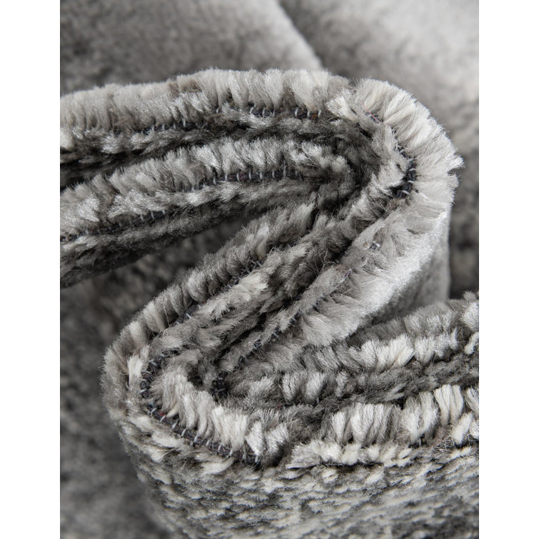 Gray Round Stain-Resistant Synthetic Area Rug