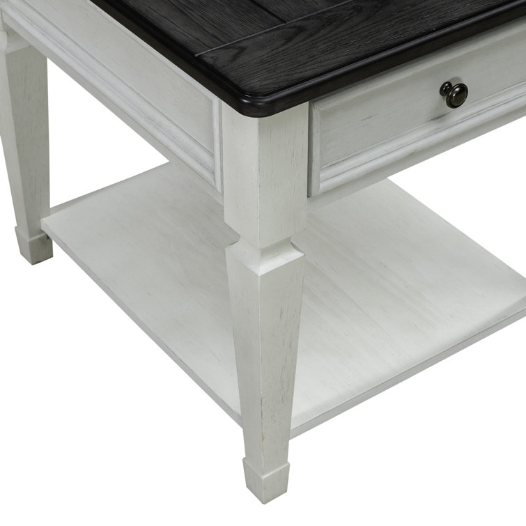 Cottage Charm White Wood and Metal End Table with Storage