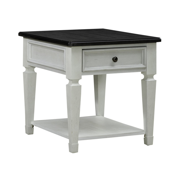 Cottage Charm White Wood and Metal End Table with Storage