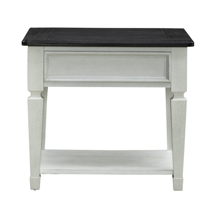 Cottage Charm White Wood and Metal End Table with Storage