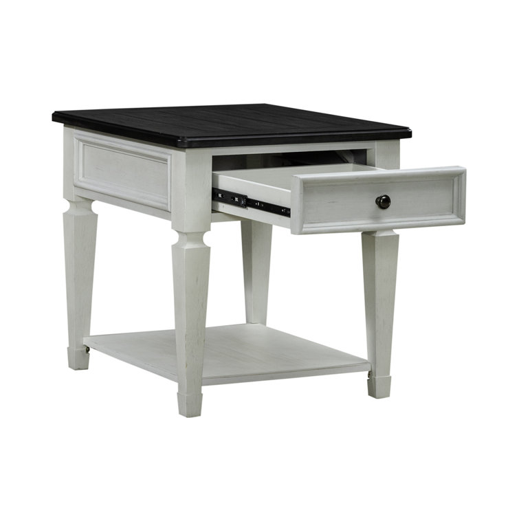 Cottage Charm White Wood and Metal End Table with Storage