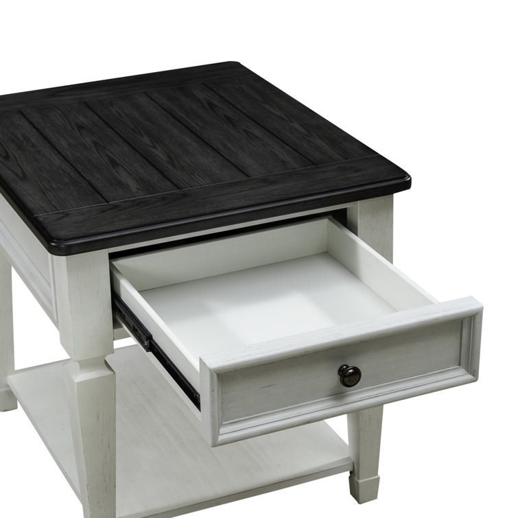 Cottage Charm White Wood and Metal End Table with Storage