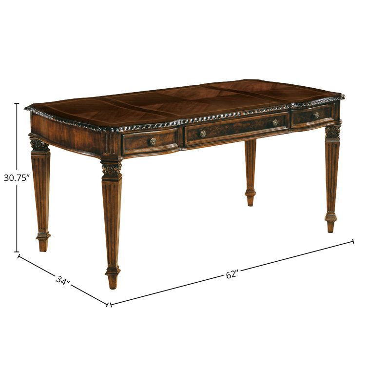 Traditional Old World Walnut Executive Desk with Keyboard Tray and Drawers