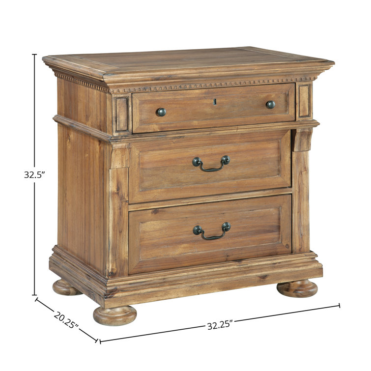 Traditional Beige 3-Drawer Nightstand with Rustic Accents