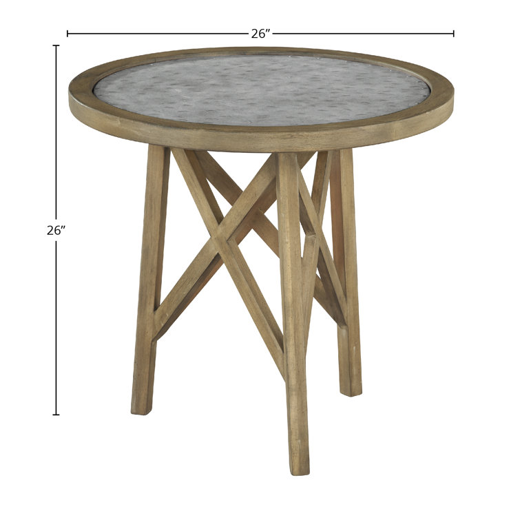 Transitional Acacia Wood & Galvanized Metal Round End Table