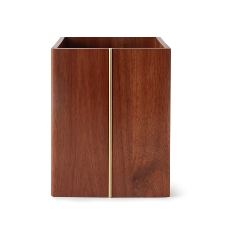 Acacia Wood and Brass Countertop Waste Basket