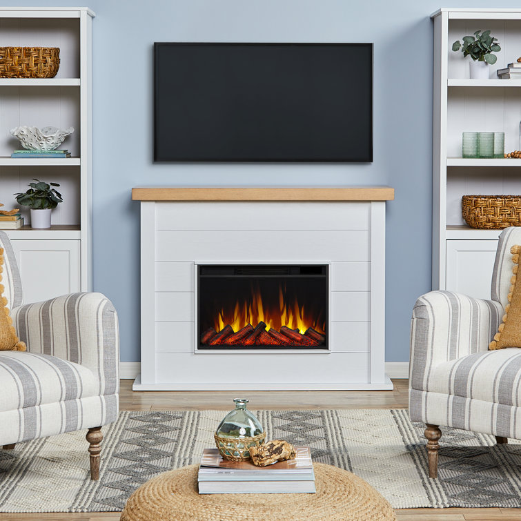 Marshall 49" White Veneered MDF Electric Fireplace with Mantel