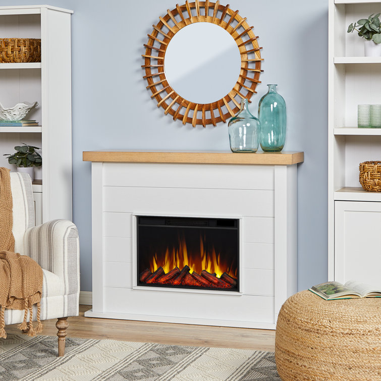 Marshall 49" White Veneered MDF Electric Fireplace with Mantel
