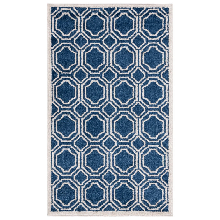 Navy and Ivory Geometric Wool Area Rug 3' x 5'