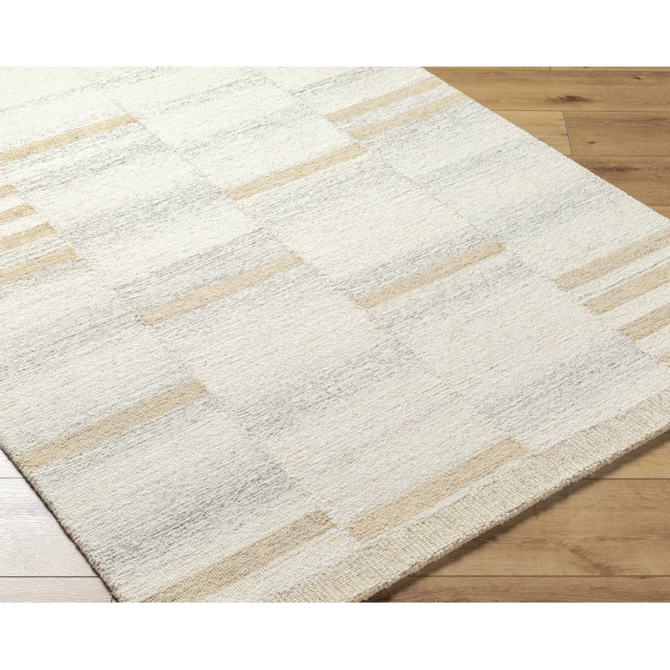 Ivory and Beige Rectangular Hand Tufted Wool Area Rug