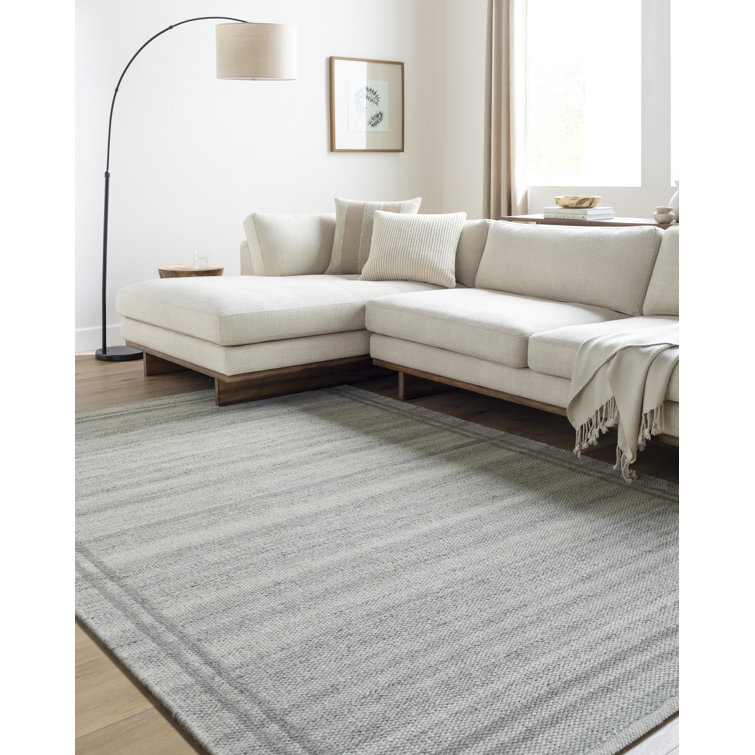 Handmade Gray Wool Stripe Rectangular 8' x 10' Area Rug