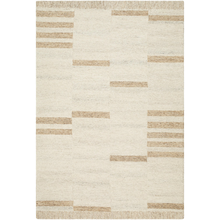 Ivory and Beige Wool Handmade Tufted Rectangular Rug