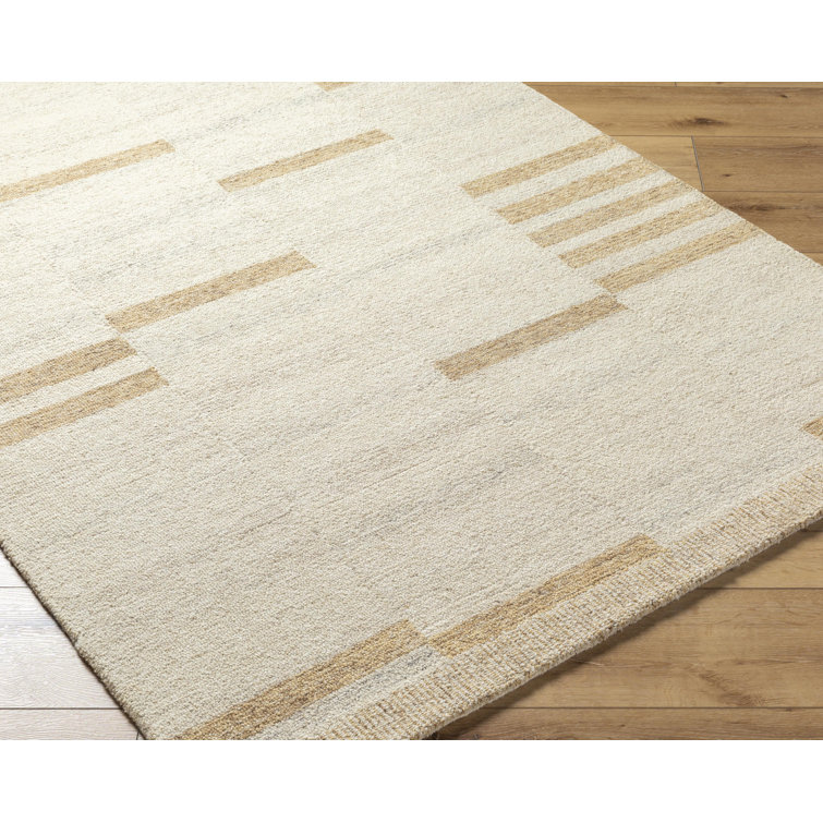 Ivory and Beige Wool Handmade Tufted Rectangular Rug