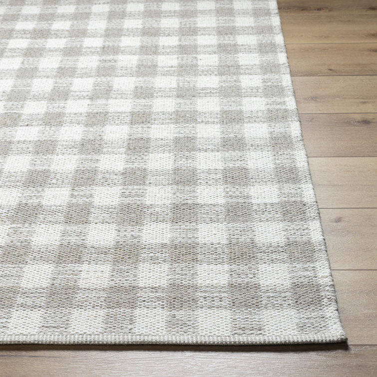 Handwoven Gray and White Wool Plaid Area Rug 2' x 3'