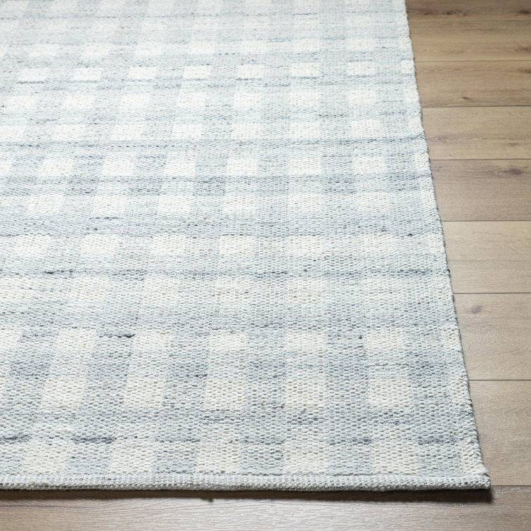 Handmade Gray and Blue Wool Stripe Rectangular Area Rug 8' x 10'