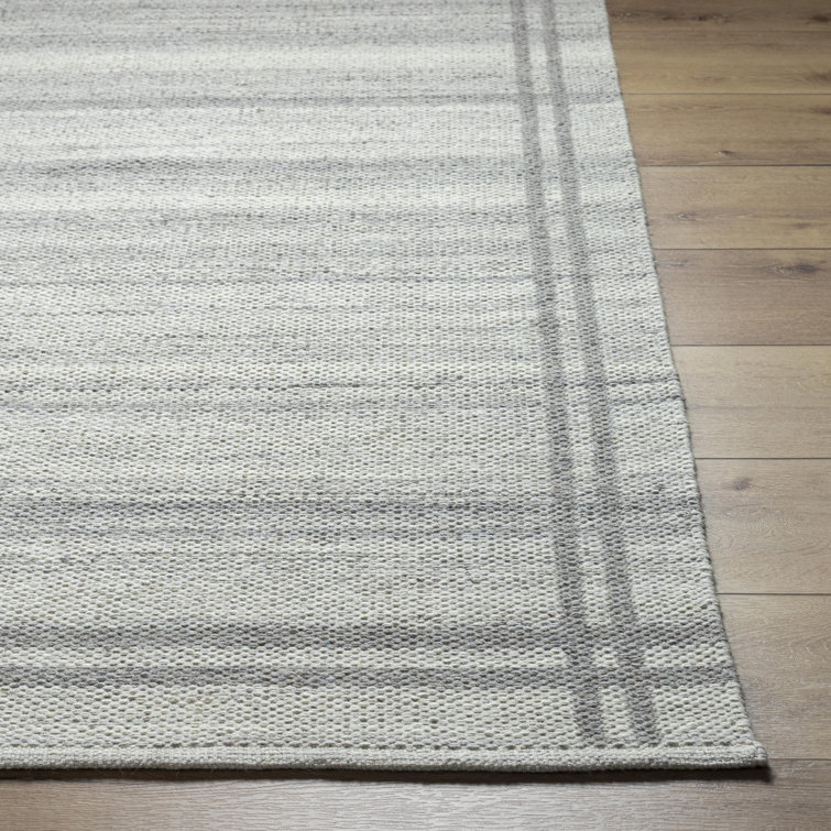 Handmade Gray Wool Stripe Rectangular 8' x 10' Area Rug