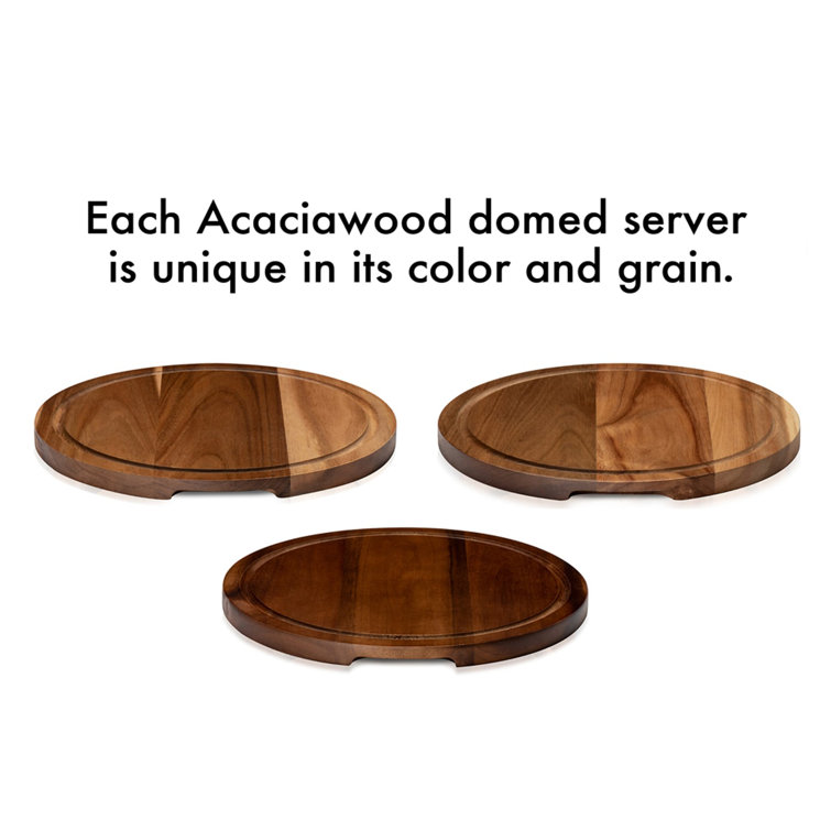Acacia Wood Round Cake Stand with Glass Dome Lid