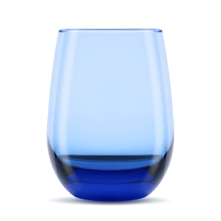 Classic Blue Stemless Wine Glass Set, Genuine Colored Glass, 6-Piece