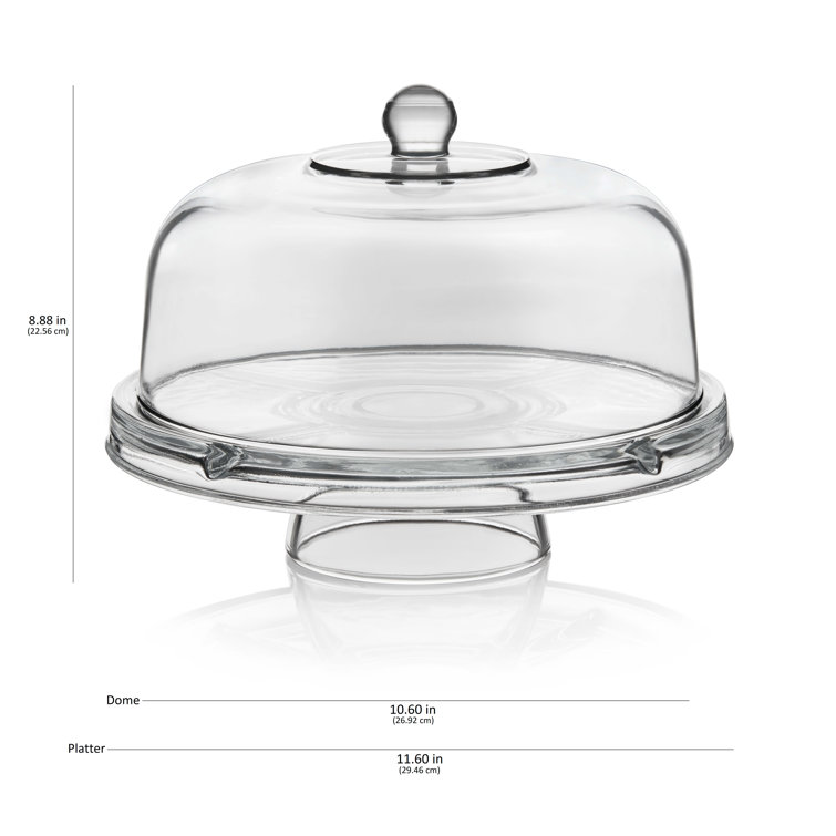 Clear Glass Pedestal Serving Bowl with Dome and Bubble Stem