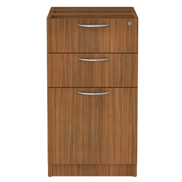 Modern Walnut Lockable 3-Drawer Legal Size Pedestal File Cabinet