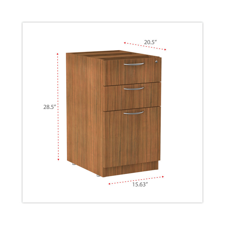 Modern Walnut Lockable 3-Drawer Legal Size Pedestal File Cabinet