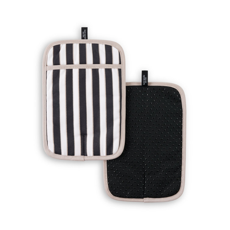Black and Beige Silicone Striped Pot Holder Set