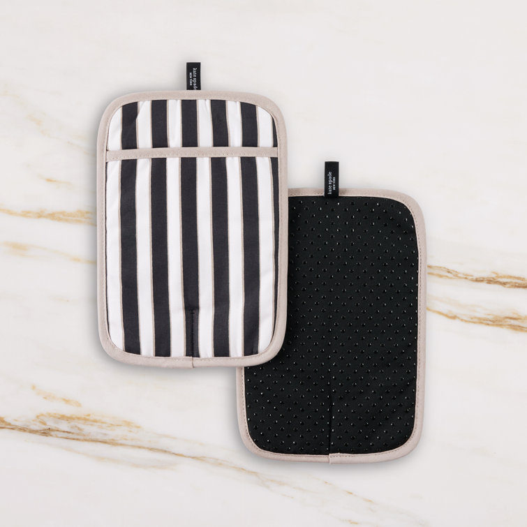 Black and Beige Silicone Striped Pot Holder Set