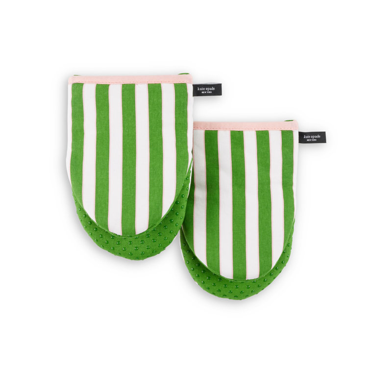 Green and Pink Striped Silicone Oven Mitts, 2-Piece Set