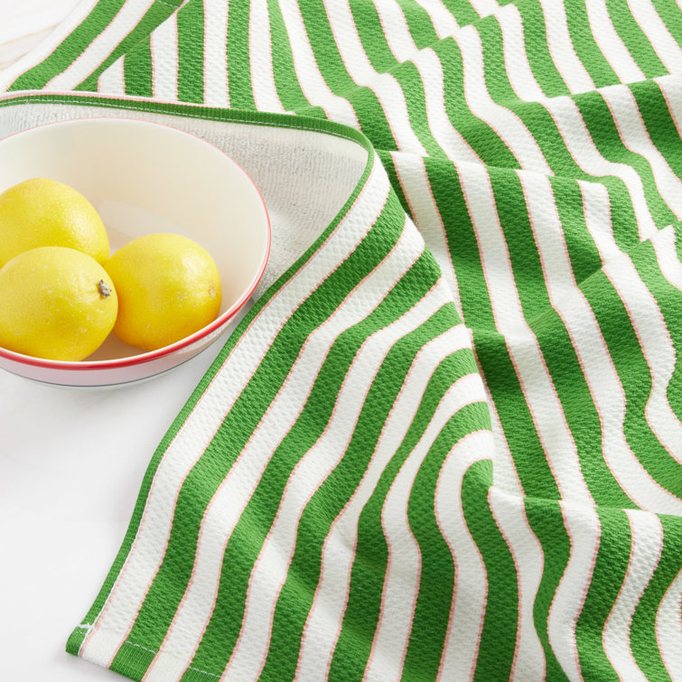 Green and Pink Striped Cotton Kitchen Towel Set of Four