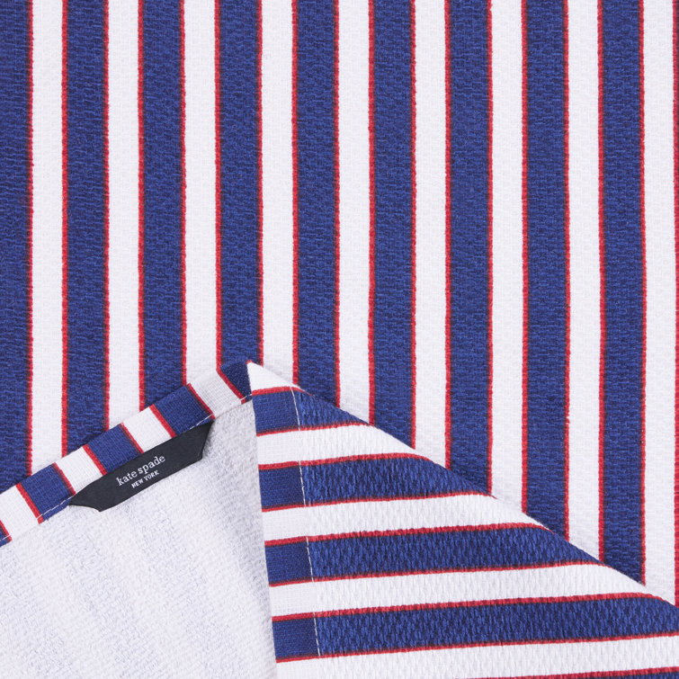 Modern Cotton Striped Red and Blue Kitchen Towel Set of Four