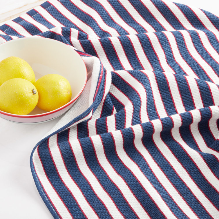 Modern Cotton Striped Red and Blue Kitchen Towel Set of Four