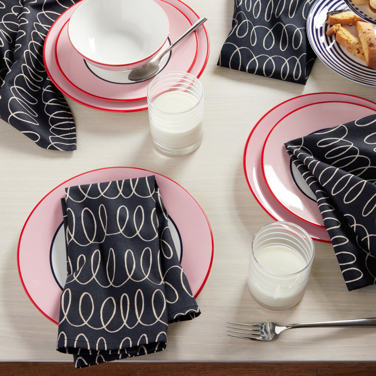 Onyx Black and Beige Cotton Cloth Napkins Set of 4