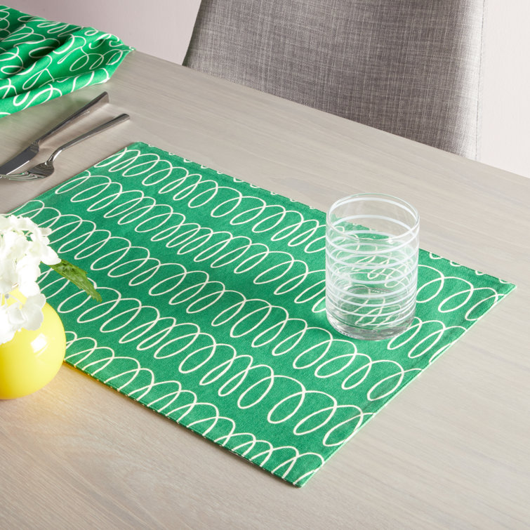 Green and White Reversible Cotton Placemats Set of 4