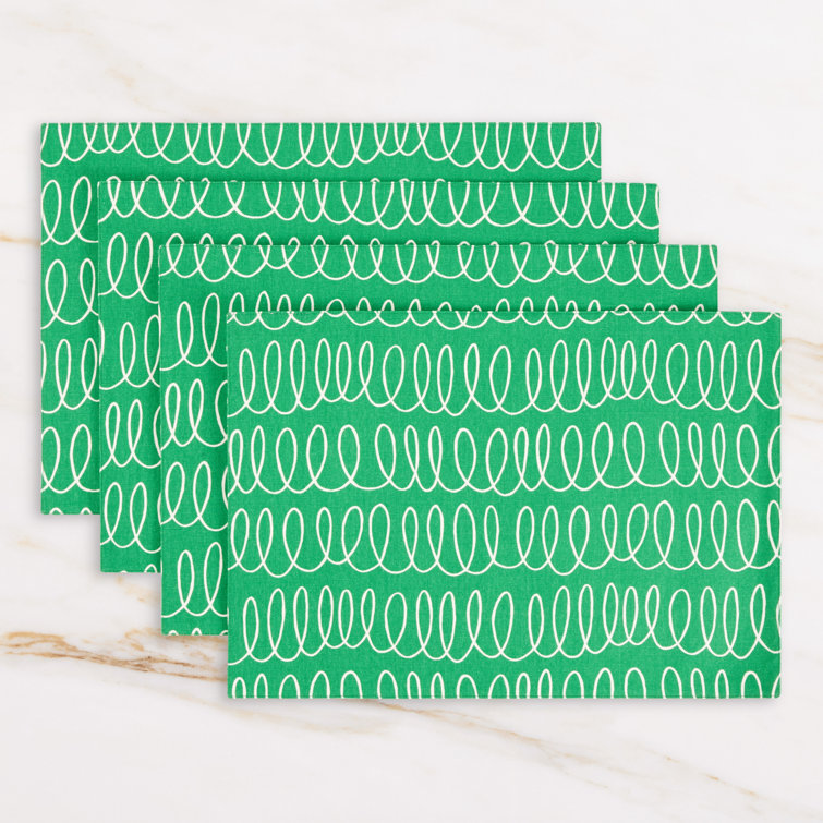Green and White Reversible Cotton Placemats Set of 4