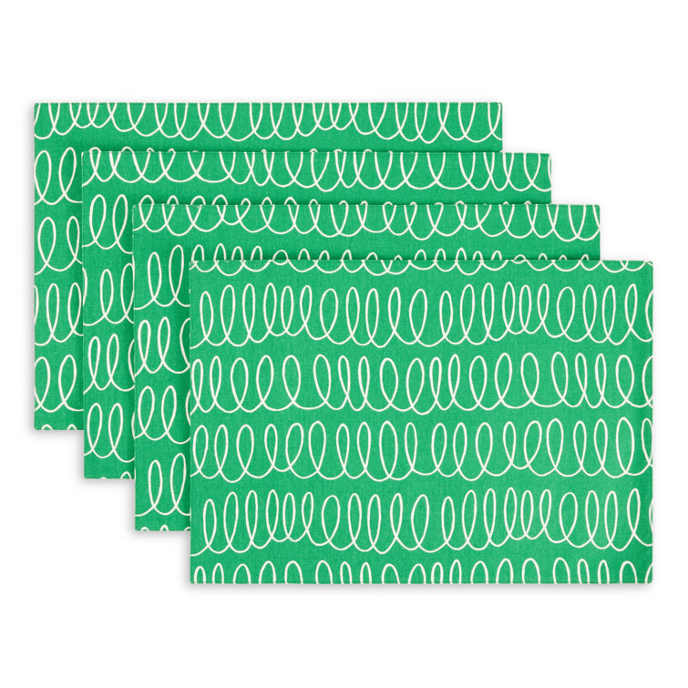 Green and White Reversible Cotton Placemats Set of 4
