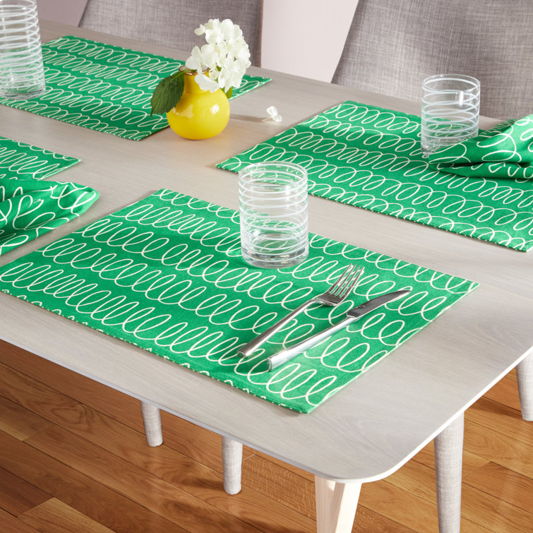 Green and White Reversible Cotton Placemats Set of 4