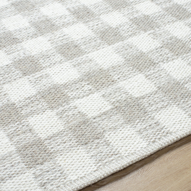 Handwoven Gray and White Wool Plaid Area Rug 2' x 3'