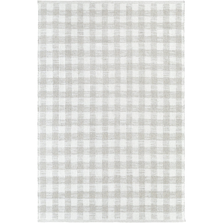 Handwoven Gray and White Wool Plaid Area Rug 2' x 3'